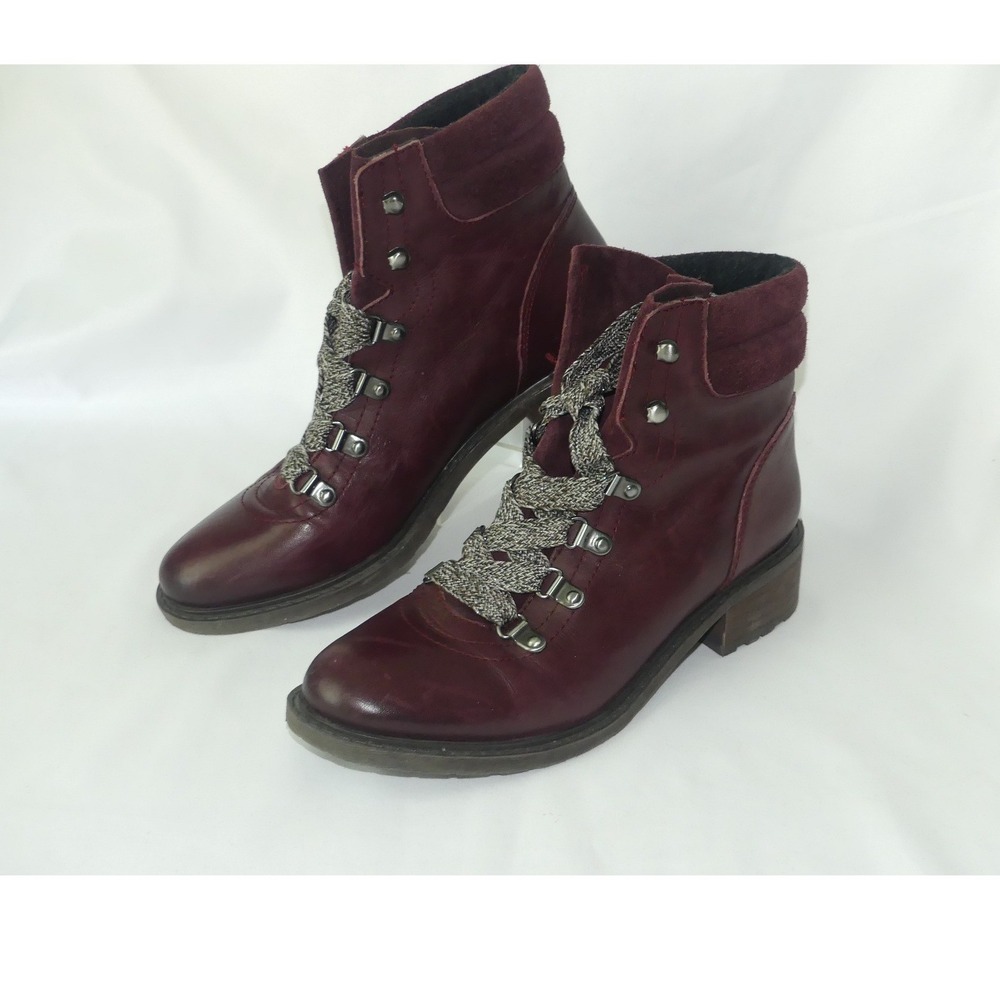 Sam Edelman Womens Burgundy Leather Combat Ankle Boots Size 6.5 Lug Sole